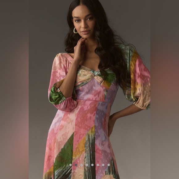 Hutch Printed Twist-Front Puff-Sleeve Ruffle-Hem Dress - Picture 3 of 7